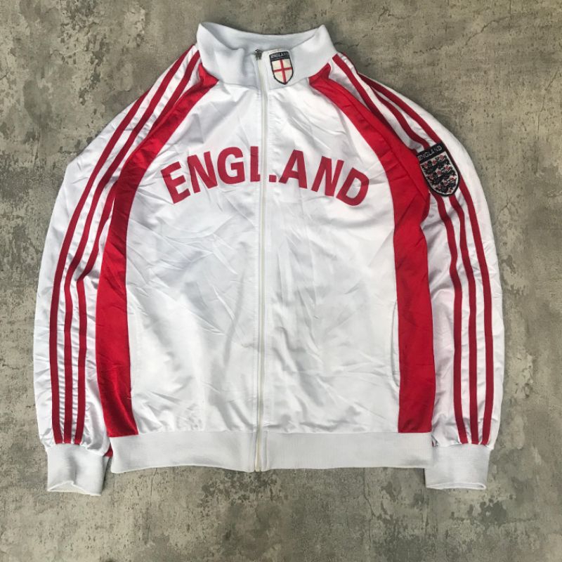 tracktop jaket england supporter adidas big logo stripe europe firebird second thrifting
