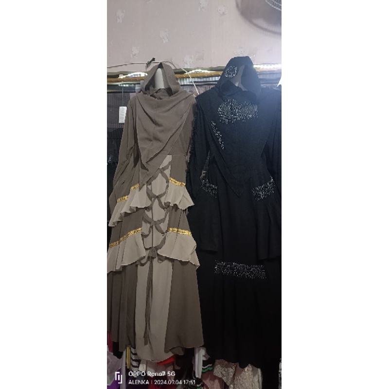 gamis set syari baru warna hitam saja mewah blink blink