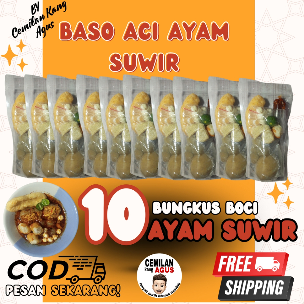 

PAKET 10 PCS BASO ACI AYAM SUWIR VIRAL PEDAS CHILI OIL