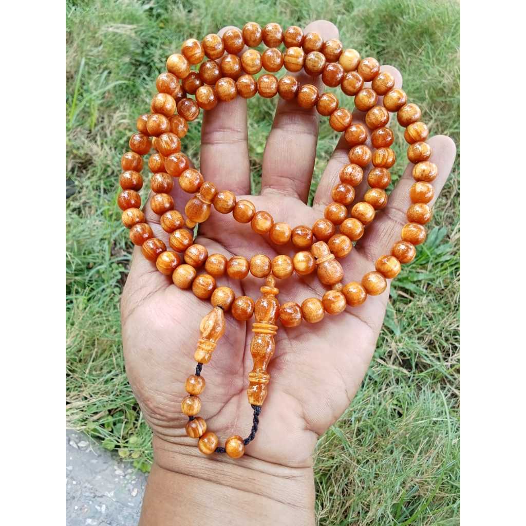 Tasbih kayu cantik | Tasbih getah pinus bulat 8 mm super quality tembus cahaya