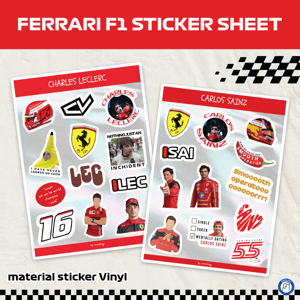 

STICKER SHEET FERRARI F1 (Sainz & Leclerc) stickervinyl/stickersheet/stickerfanmade