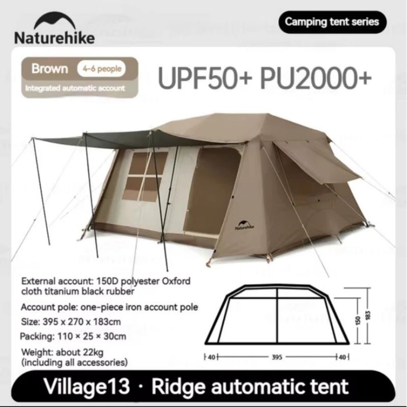 Tenda Otomatis Naturehike Village 13 V13 TiBlack CNH22ZP004 Titanium Black 4-8P