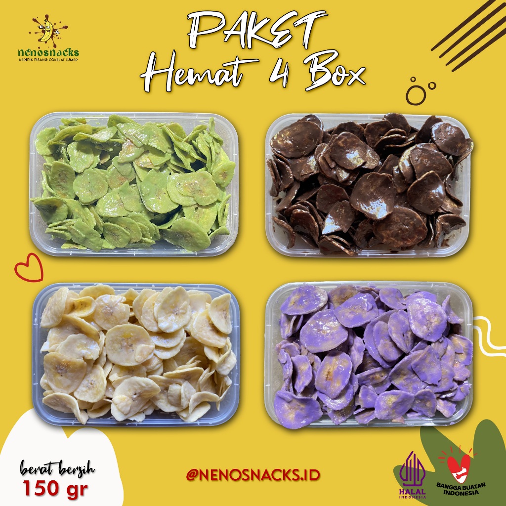 

[Paket Hemat 4 Box] Keripik Pisang Cokelat Lumer by Nenosnacks