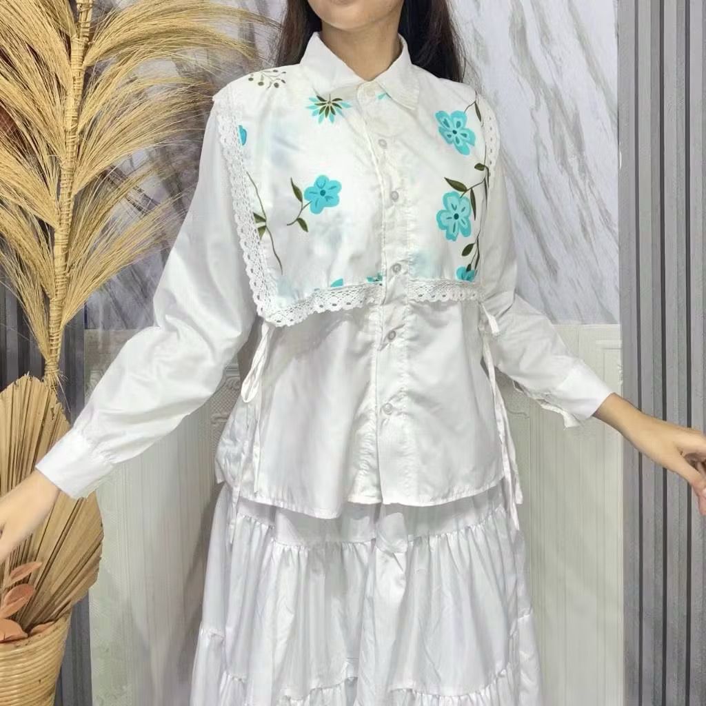 NARIKA BLOUSE TALI COMBI MOTIF BUNGA / ATASAN BLOUSE WANITA KOREA STYLE