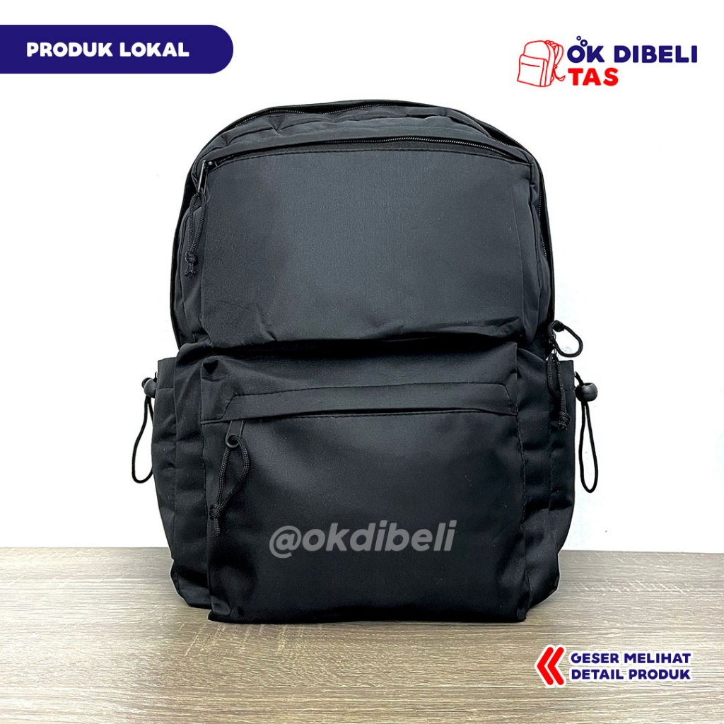 OBRAL Tas Ransel Hitam Polos Pria Wanita Tas Sekolah Tas Casual Kekinian
