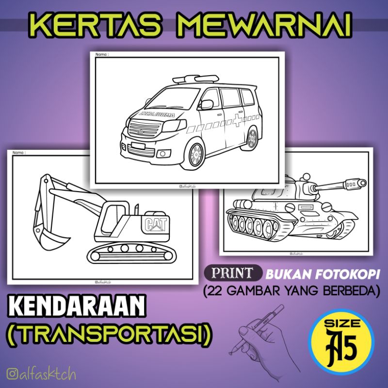 

KERTAS MEWARNAI ANAK A5 - Kendaraan Transportasi