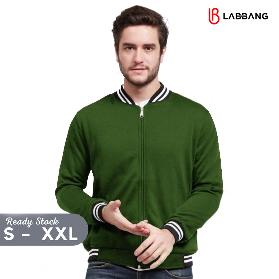 LABBANG Jacket Varsity Baseball Resleting Army Polos Pria Wanita Cotton Fleece Premium