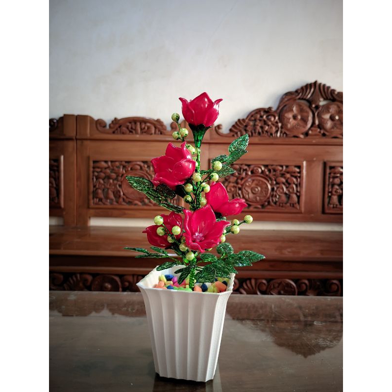 Bunga Mote Akrilik Mawar Merah