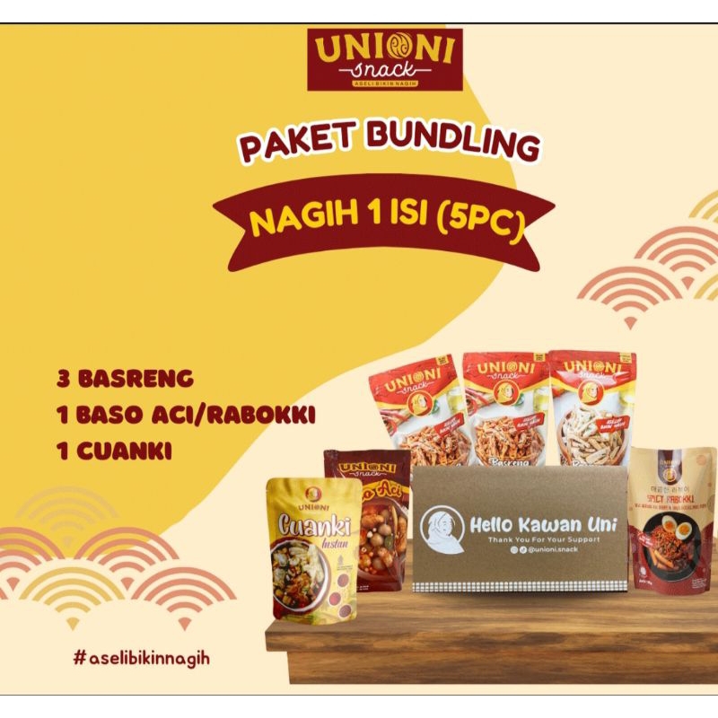 

Paket Nagih 1 Unioni (3 basreng, 1 cuanki, 1 boci/rabokki)