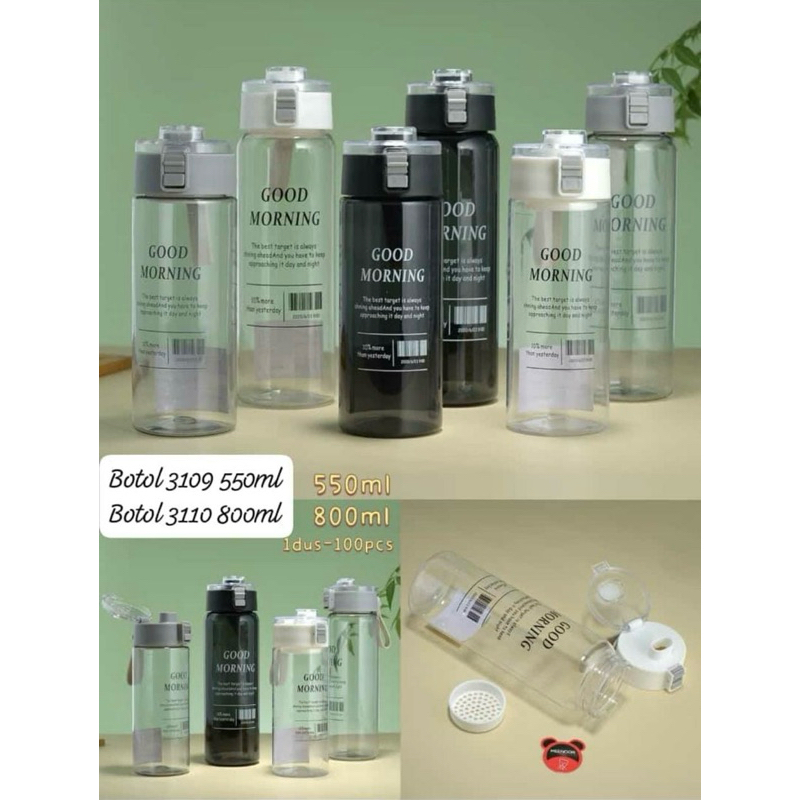 800ML Botol Air Minum Good Morning Tumbler Plastik Aesthetic My Bottle Lucu Olahraga Sport