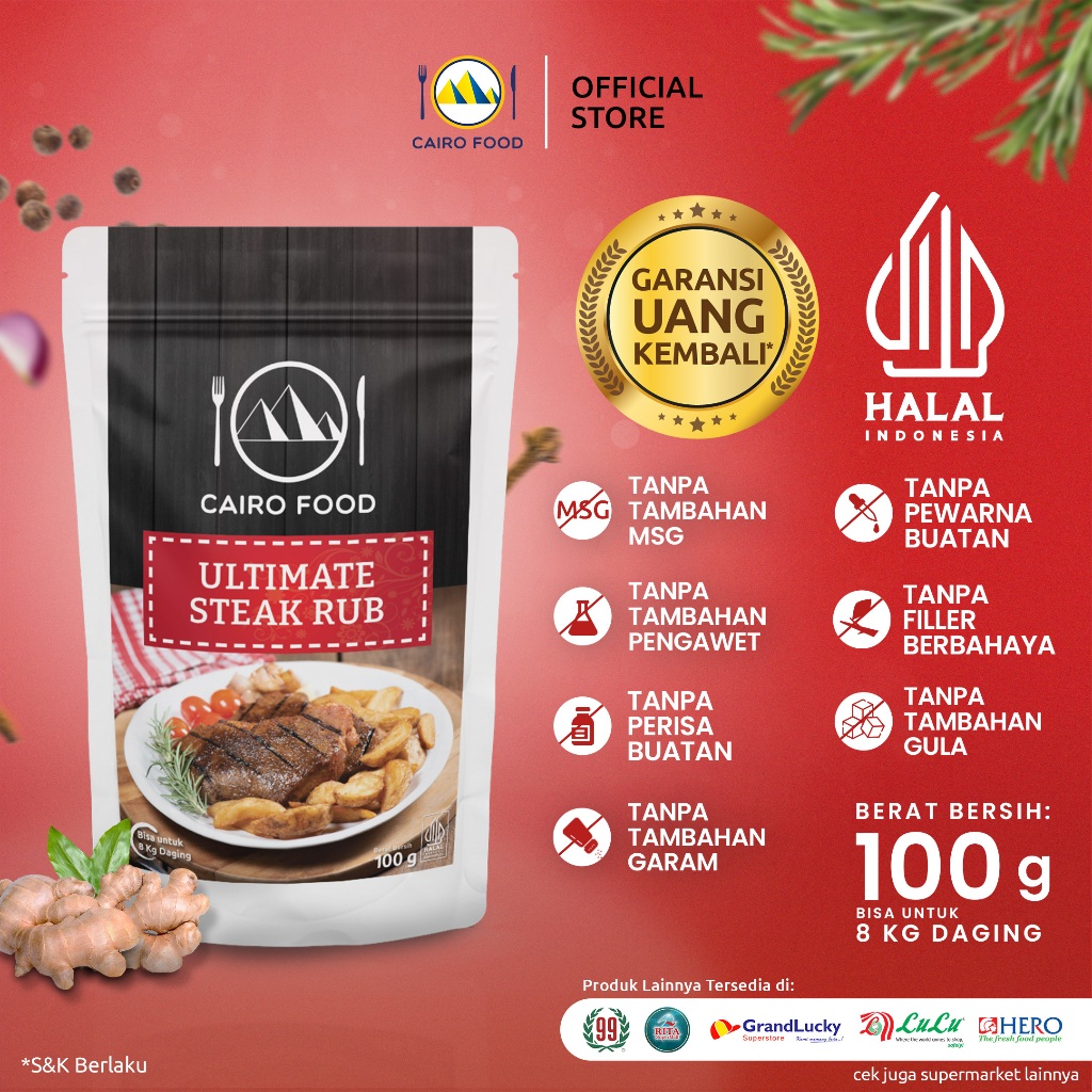 

Bumbu Steak Ultimate Sehat – Tanpa MSG, 100% Rempah Murni | Cairo Food 100 gram
