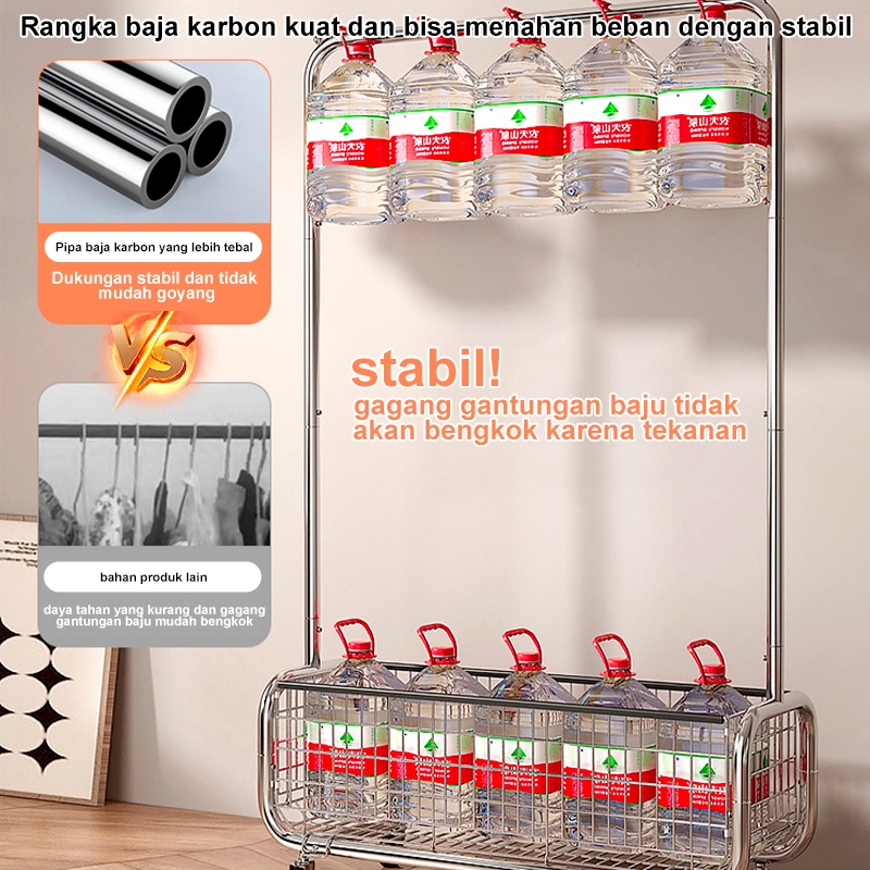 HJK Rak Baju Gantung Rak Gantungan Baju Stainless Steel Berdiri Rak Pakaian Gantung Gantungan Tas