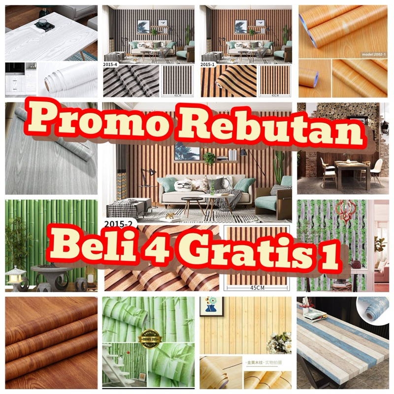 { BELI 4 GRATIS 1 } COD | BAYAR DI TEMPAT | Wallpaper Sticker Dinding Terlaris Kayu Pane virall Cokl