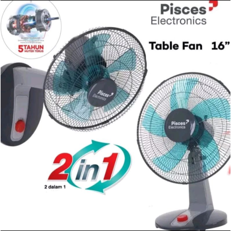 PISCES kipas angin meja 16 inch.2in1 table fan/kipas angin meja dan tembok