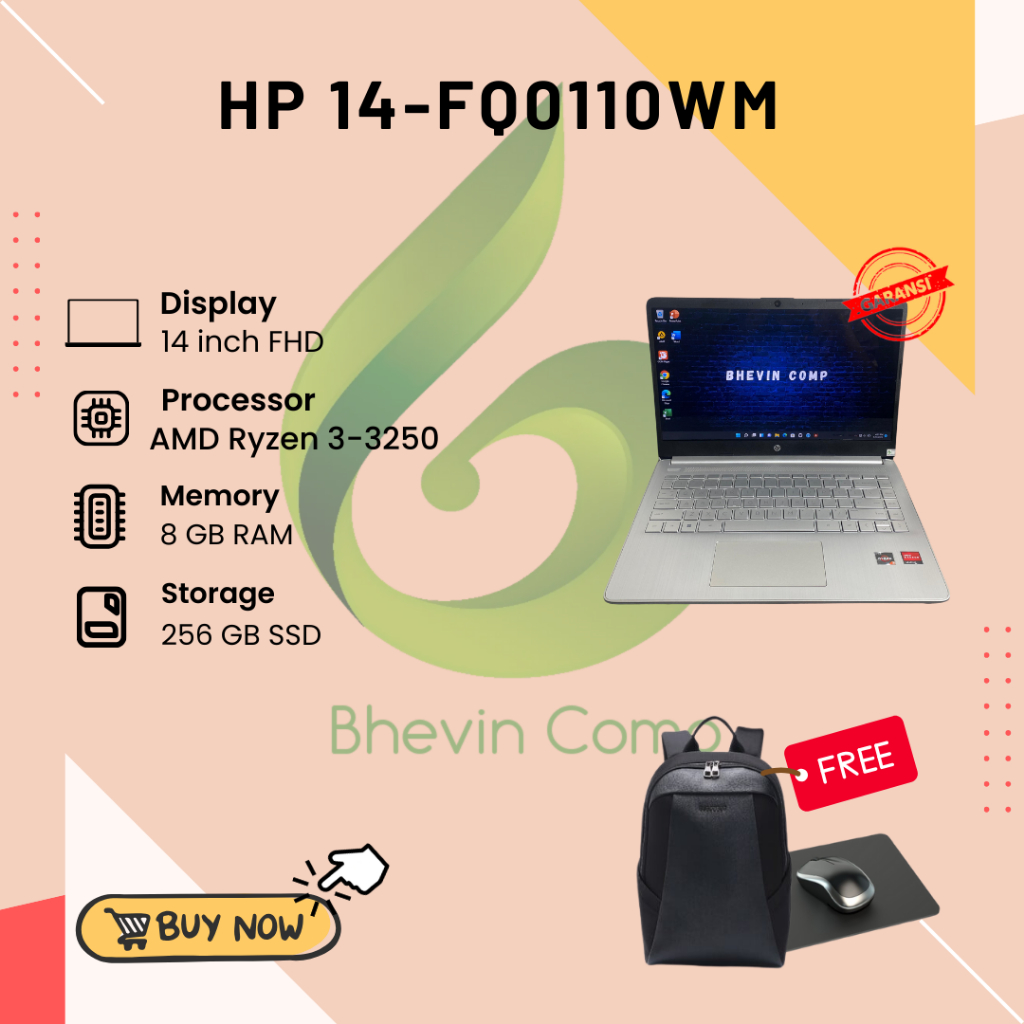 HP 14-FQ0110WM AMD RYZEN 3-3250U RAM 8GB SSD 256GB