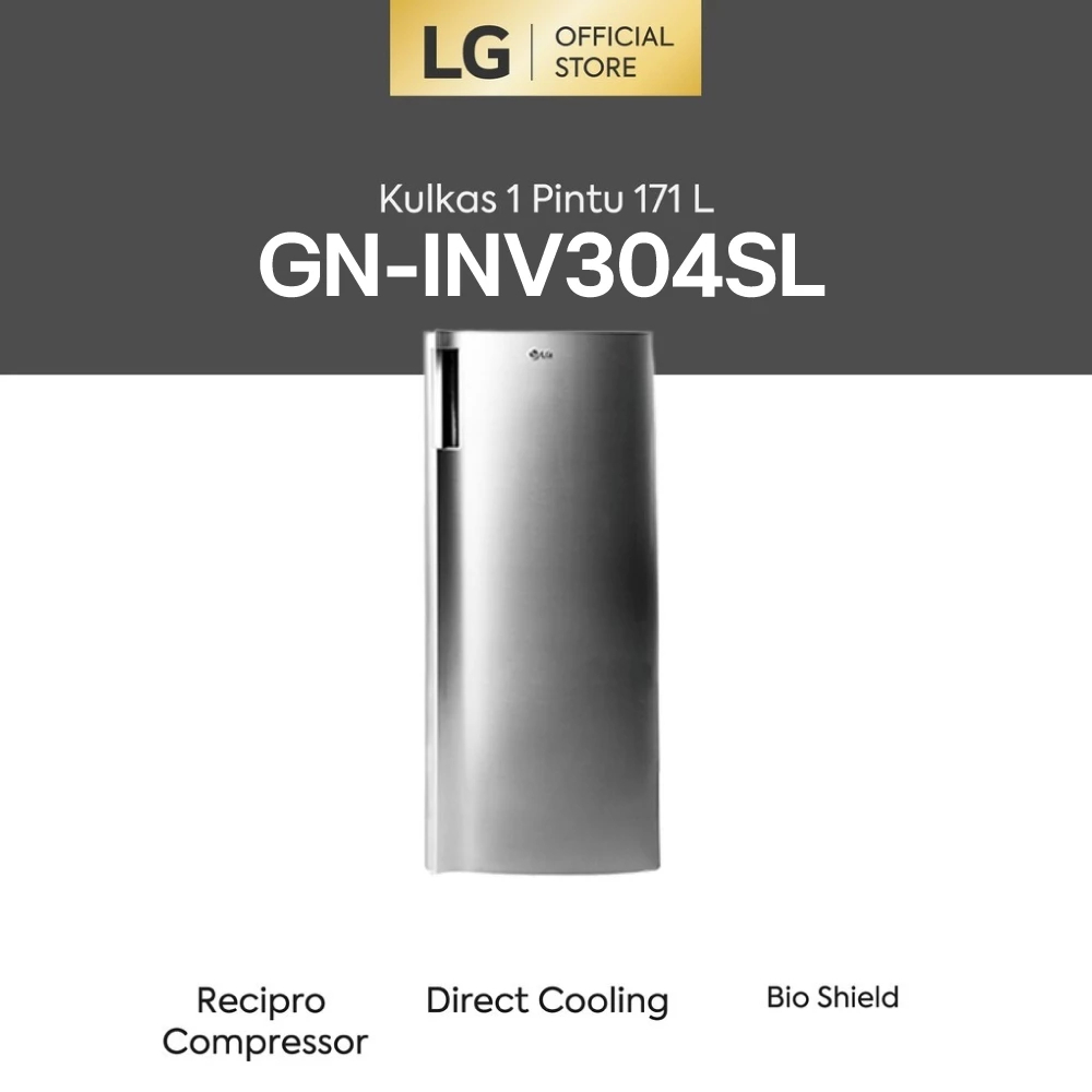 LG FREEZER BERDIRI 1 PINTU SMART INVERTER 171 LITER - 304SL/BK GARANSI RESMI LG KULKAS 1 PINTU 304 S