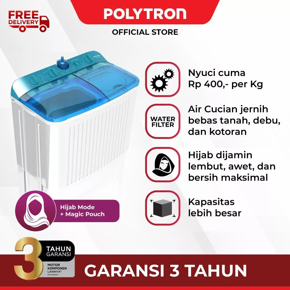 MESIN CUCI POLYTRON 7KG PWM-7072 DUA TABUNG PWM7072 7KG PWM 7072 7072B