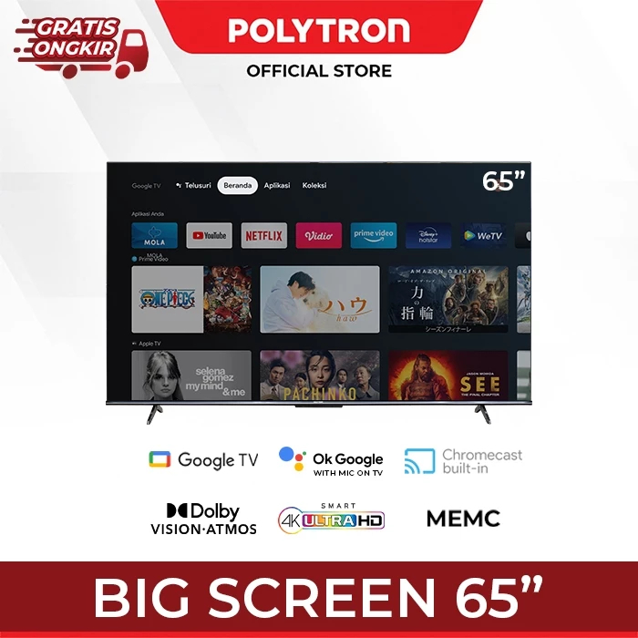 TV POLYTRON 65 INCH ULTRA HD 4K GOOGLE TV 65INCH - PLD 65UG5959