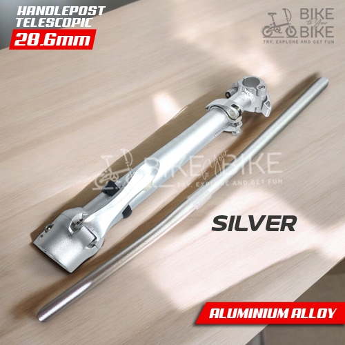HANDLEPOST HANDLEBAR SILVER OVERSIZE TELESCOPIC 28.6 25.4 SEPEDA LIPAT ALUMINIUM ALLOY 1 SET