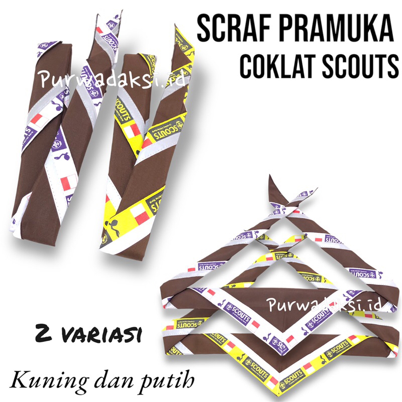 scraf pramuka jumping scout coklat lis 2 warna putih dan kuning  Scraf Pramuka Scout Scraft wosm Men
