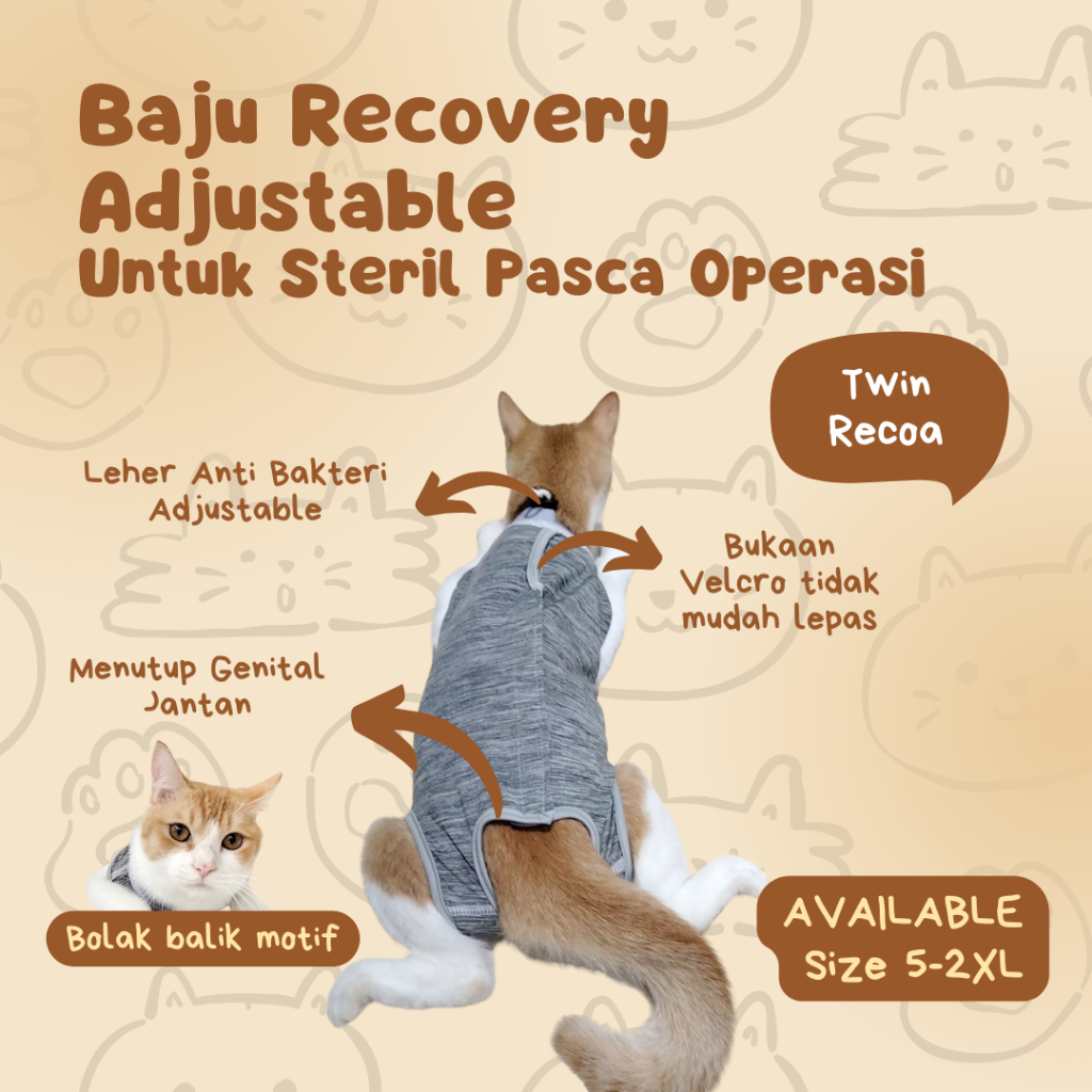 Baju Recovery Kucing Anjing Jantan Adjustable Untuk Steril Pasca Operasi