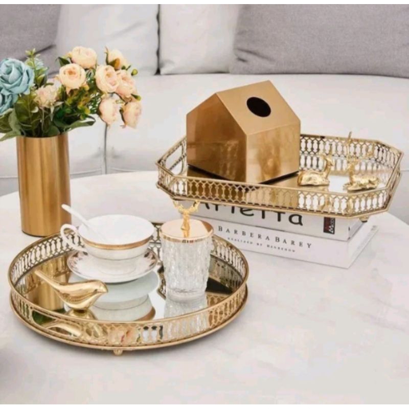 {READY STOCK} Tray Gold/Nampan Kaca/Nampan Mewah