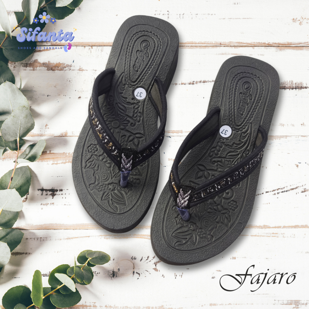 Sandal Spon FAJARO Japit Sedang Kap Kain - Sandal Spon Wanita - Sandal Spon Awet - Sandal Spon Hitam