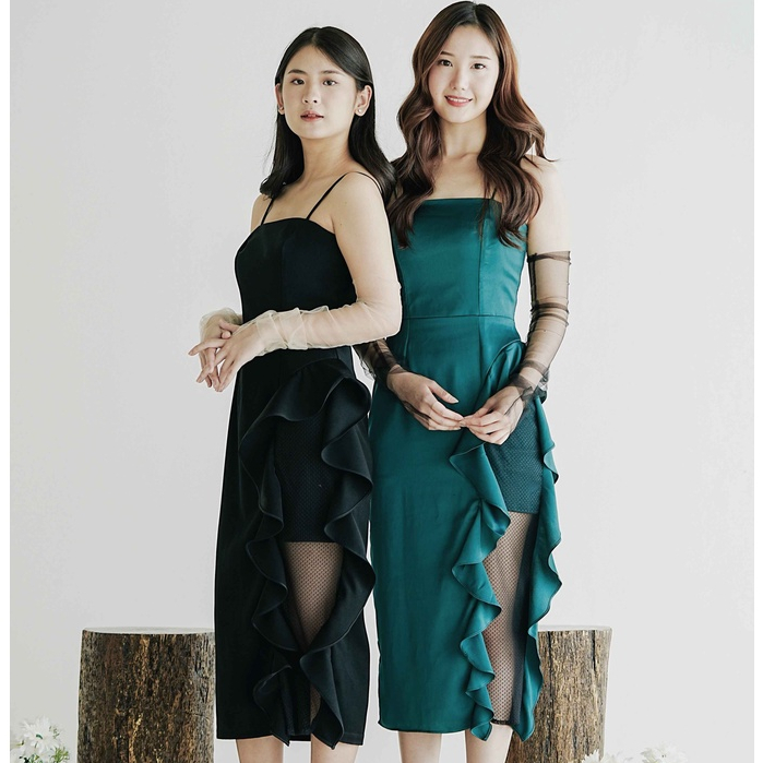 KLEITA OFFICIAL - EVE DRESS - Gaun Pesta Satin Elegan | Tulle Flare Hitam Hijau