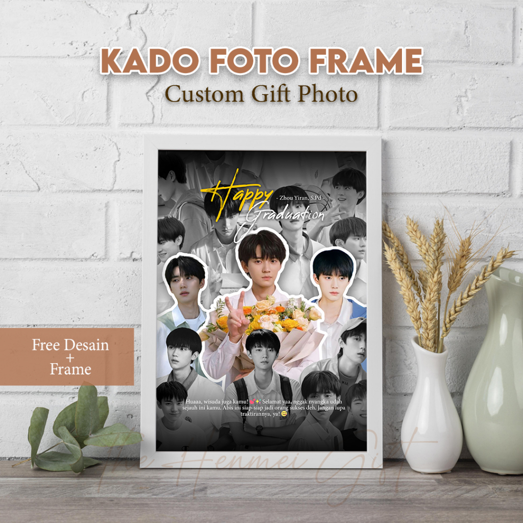 [HENMEI GIFT] KADO CUSTOM FOTO ULANG TAHUN | WISUDA | GRADUATION | ANNIV | BINGKAI KACA 12R BESAR | 