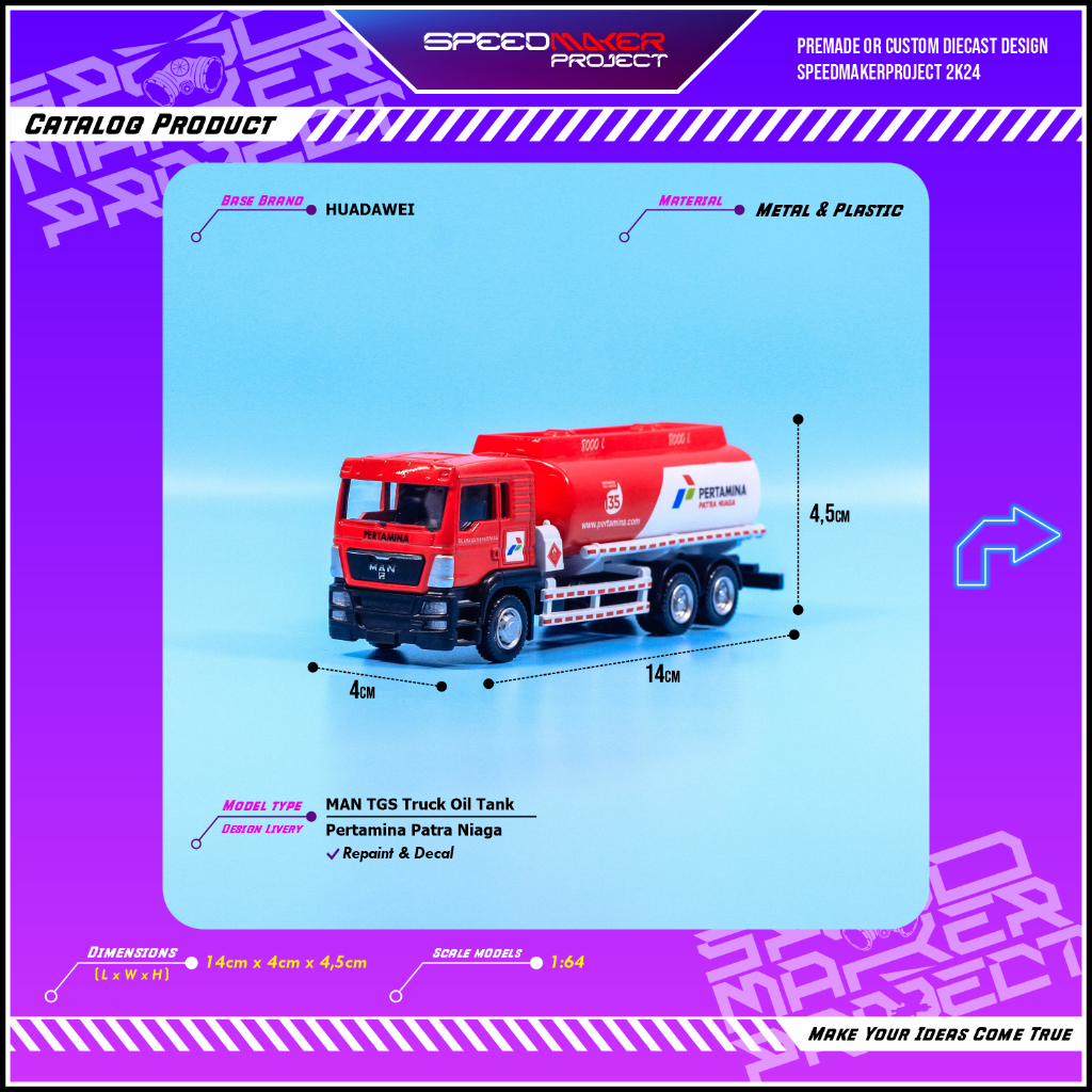 RMZ City Custom MAN TGS Truck Oil Tank Tangker Pertamina Diecast Miniatur Truk Tangki 1:64