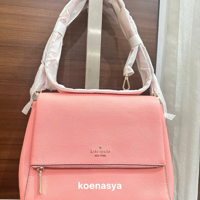 ks kate spadeoriginal leila flap shoulder/sling bag mdm peachy rose new