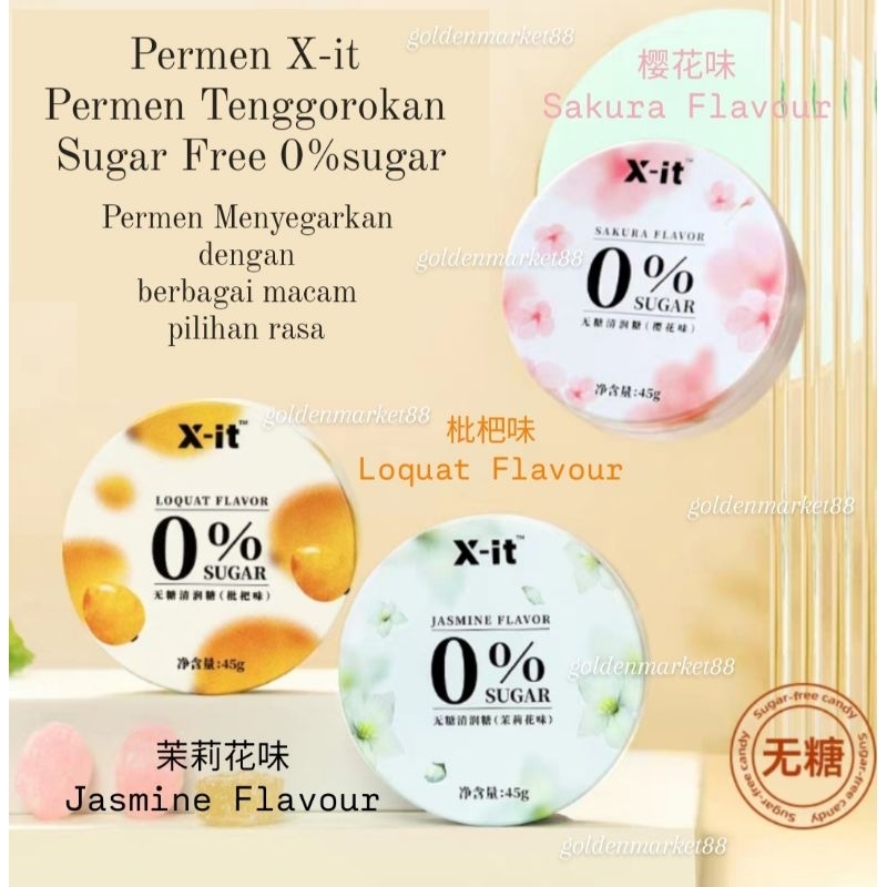 

45G PERMEN TENGGOROKAN X-IT XIT X IT 0% SUGAR FREE CANDY TANPA GULA SEGAR WANGI SEJUK 45GR