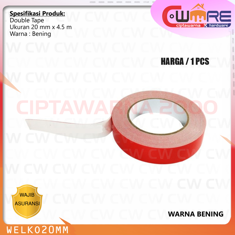 

Dobel Double Tape 4.5 Meter 20mm 1mm Transparan Clear Bening