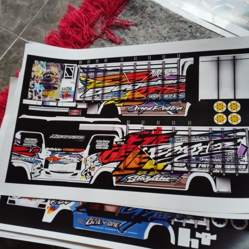 Pola Stiker Miniatur Truk Giga Mbois (bahan kertas bontak A3)