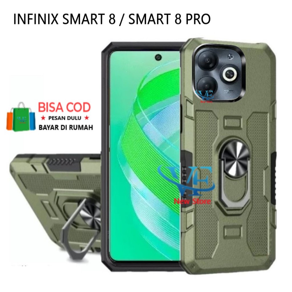 CASING INFINIX SMART 8/ INFINIX SMART 8 PRO HARD CASE STANDING  ROBOT  HIT EYE RING--SOFT CASE STAND