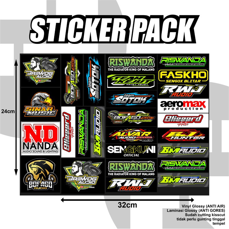 

STIKER SOUND PAKET 28 & 35 POTONG | VINYL PLASTIK TAHAN AIR BUKAN CHROMO ATAU KERTAS | STIKER HOREG | STICKER SOUND | STICKER HOREG | BREWOG AUDIO | RISWANDA | NANDA AUDIO | TEAM SOTOK | SINAR MUSIK | RWJ AUDIO | BOFAGO AUDIO