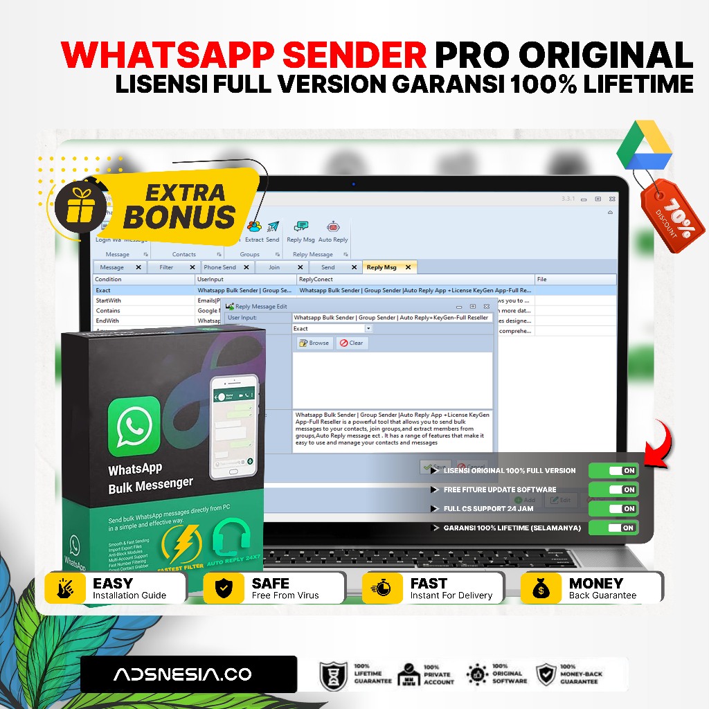 Whatsapp Bulk Sender Pro Original Lisensi Lifetime Full Version Terbaru Free Update Whatsapp Blaster
