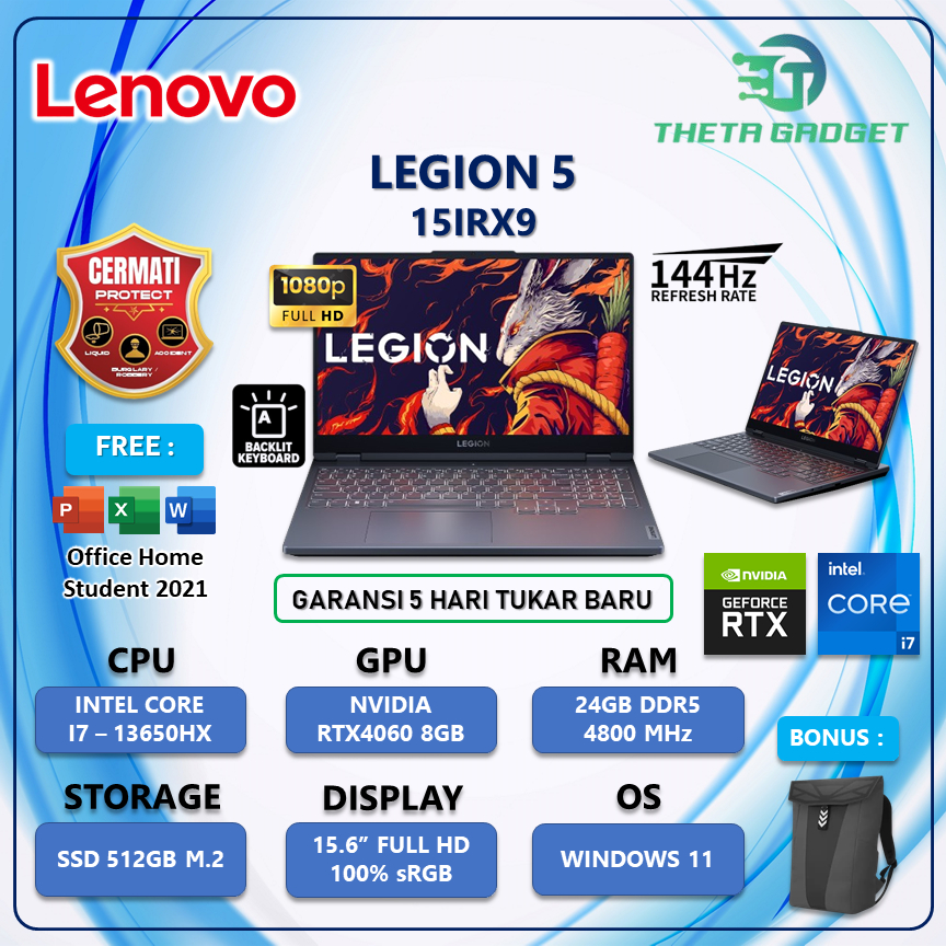 Lenovo Rtx4060 8Gb i7 - 13650HX/ 24GB 1TB Legion 5 15.6" Full HD 144Hz Win11+OHS - Legion 5 15IRX9