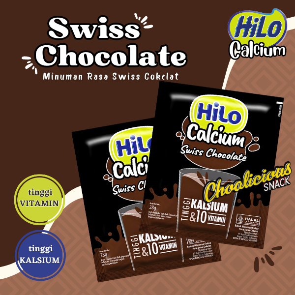 

HiLo Calcium Swiss Chocolate Minuman Bubuk Instan Rasa Swiss Cokelat Sachet Ecer @28 gram