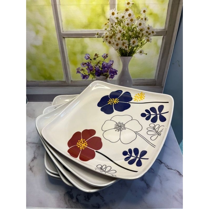 PIRING SAJI MELAMIN KOTAK CEPET MOTIF BUNGA