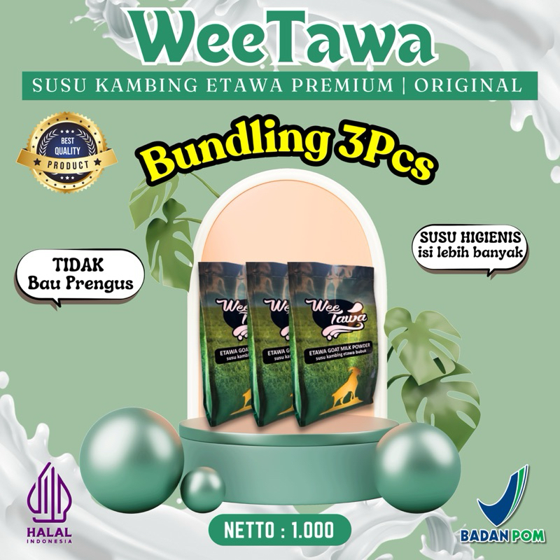 

Weetawa - Bundling Package Weetawa | Mendapatkan 3 Susu Kambing Etawa 1kg Rasa Original Weetawa BPOM Halal Premium Platinum Goat Milk Powder Drink Pasteurisasi Cair Natural Sehat Asli Terjamin Berkualitas