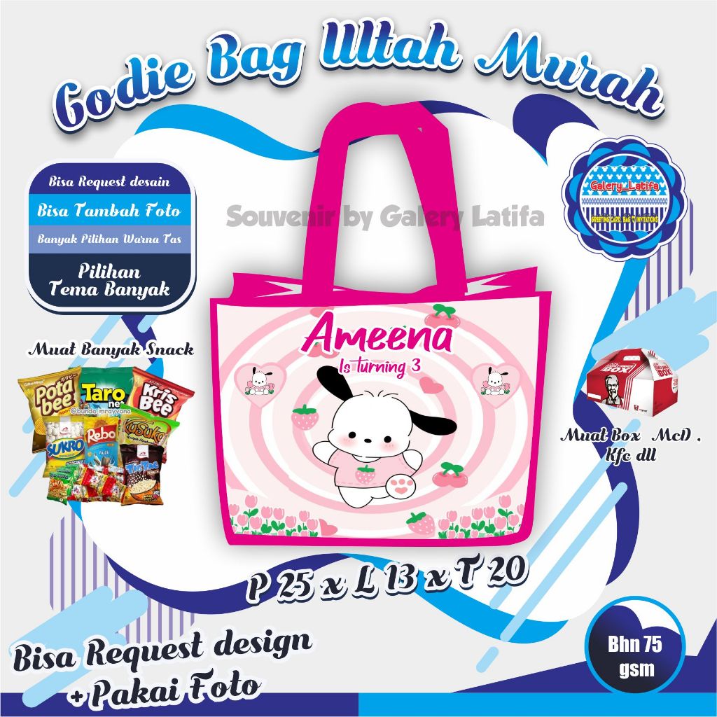 

Godie Bag / TAs Ultah Tema POCHACCO Free desain dan tambah foto