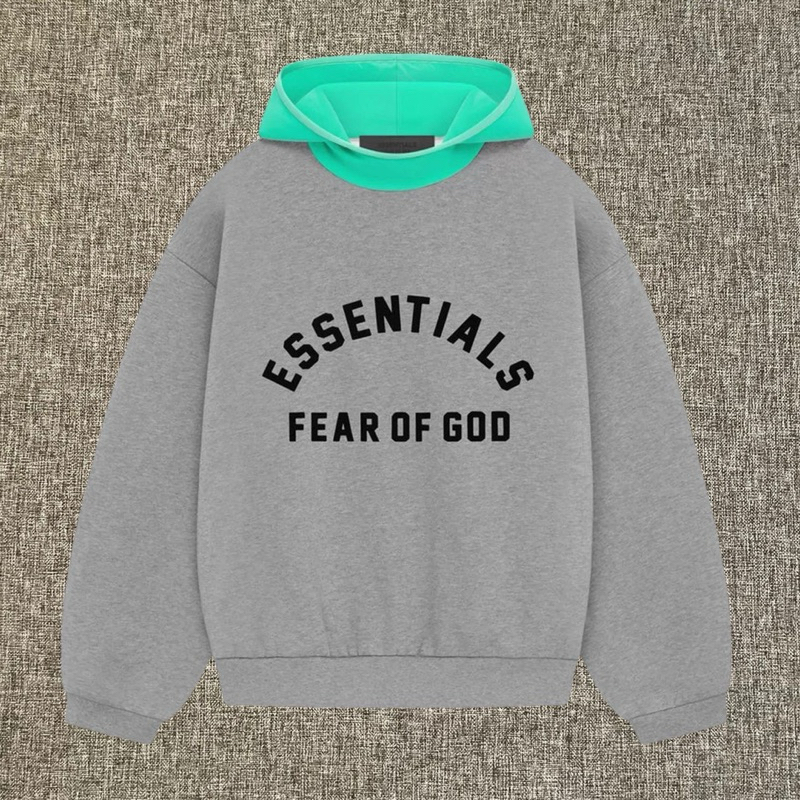 Essentials Fear of Gos Nylon Fleece Hoodie Dark Heather Oatmeal Leaf Original / Essentials FoG Authe