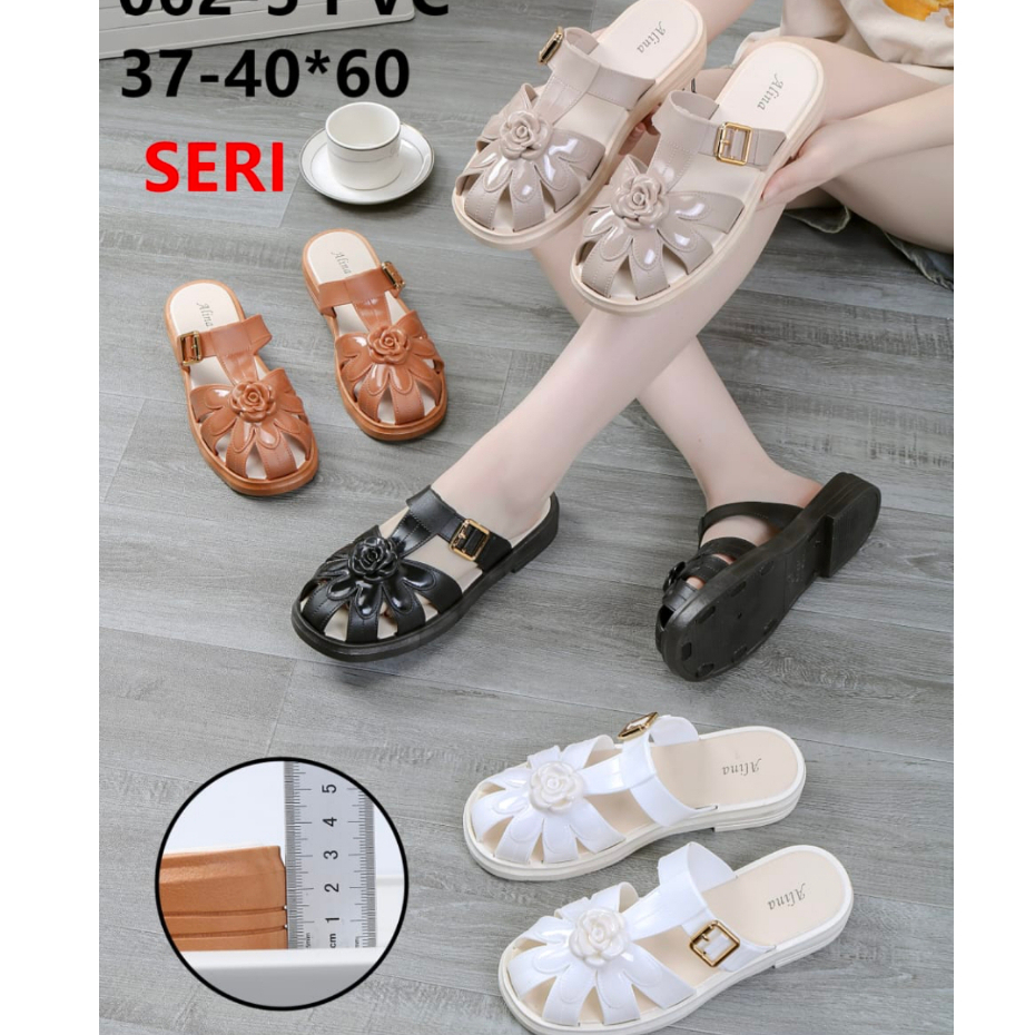 Sandal wanita wedges bapau jelly karet ALINA 062-5 vareasi pita bunga