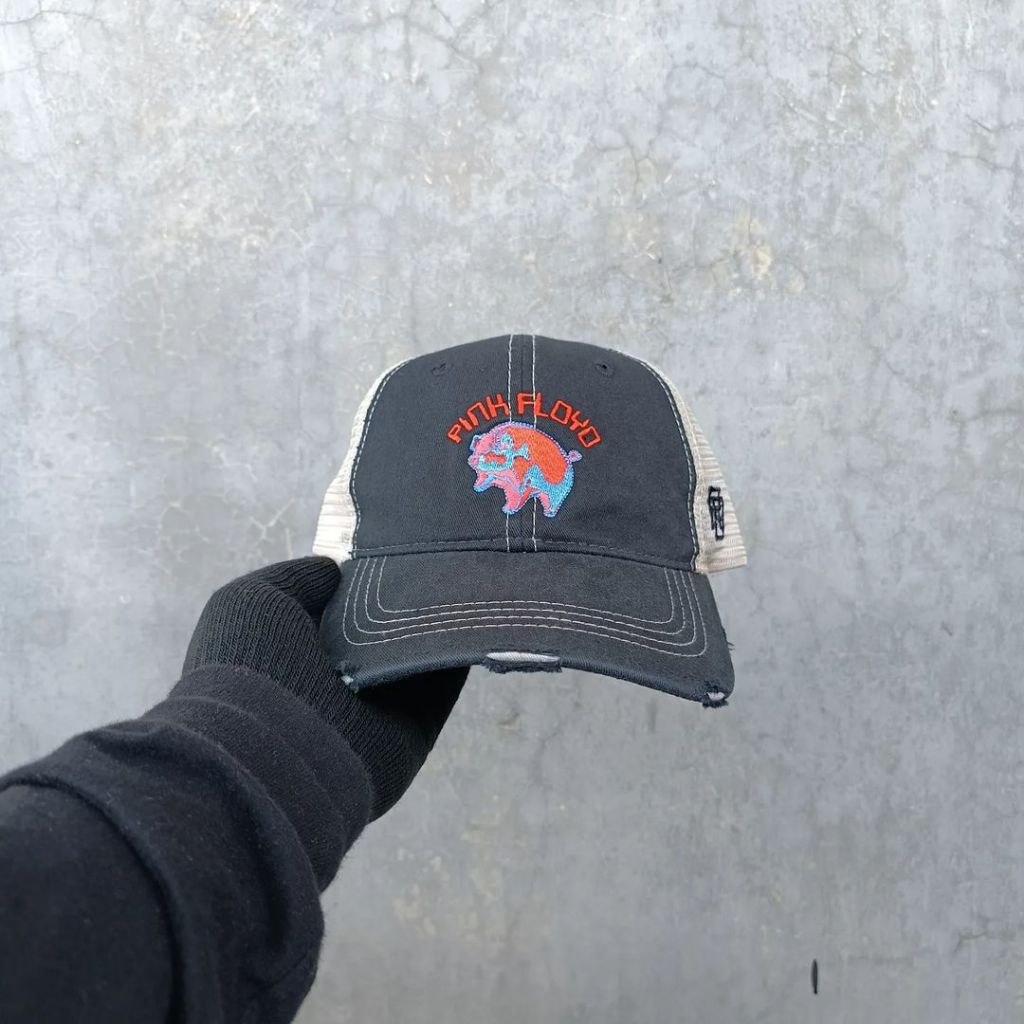 Topi Trucker Topi Jaring Ripped Topi Musik Topi Band Rock Unisex Pria Wanita PINK FLOYD Original
