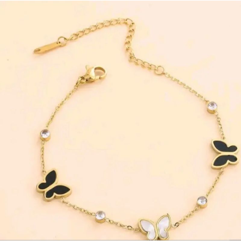 Gelang rantai wanita titanium kupu kupu mata hitam