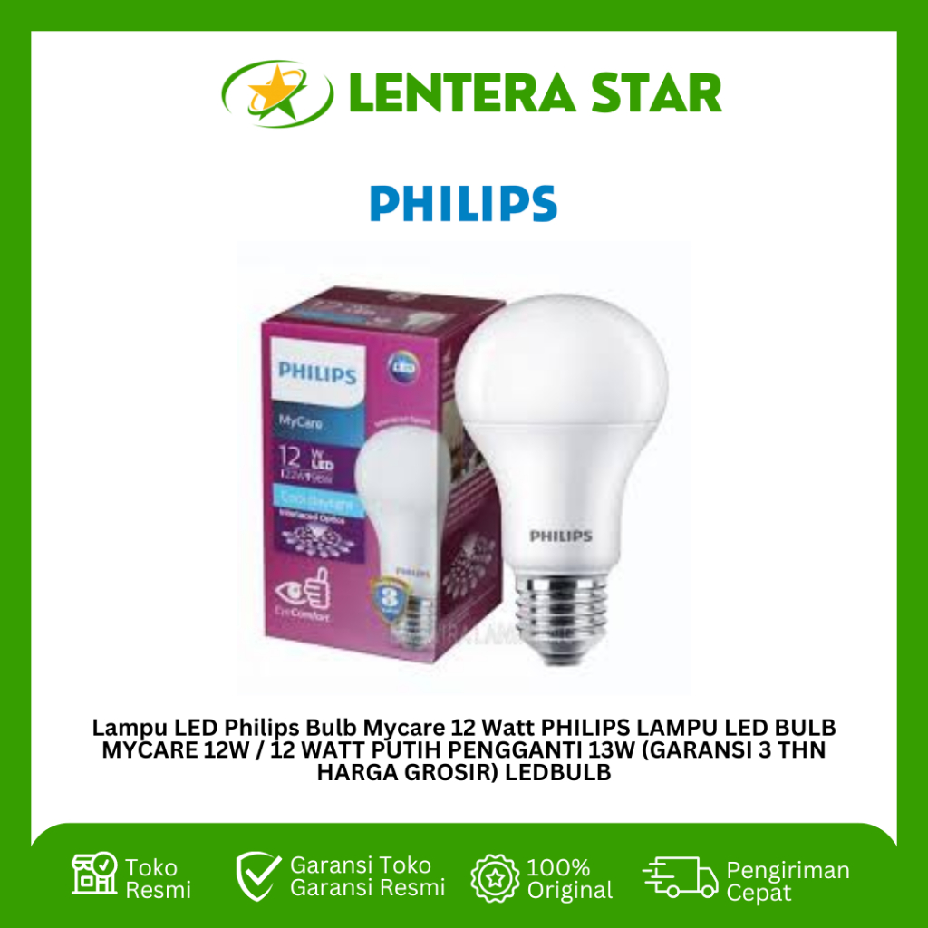 Lampu LED Philips Bulb Mycare 12 Watt PHILIPS LAMPU LED BULB MYCARE 12W PUTIH/KUNING GARANSI