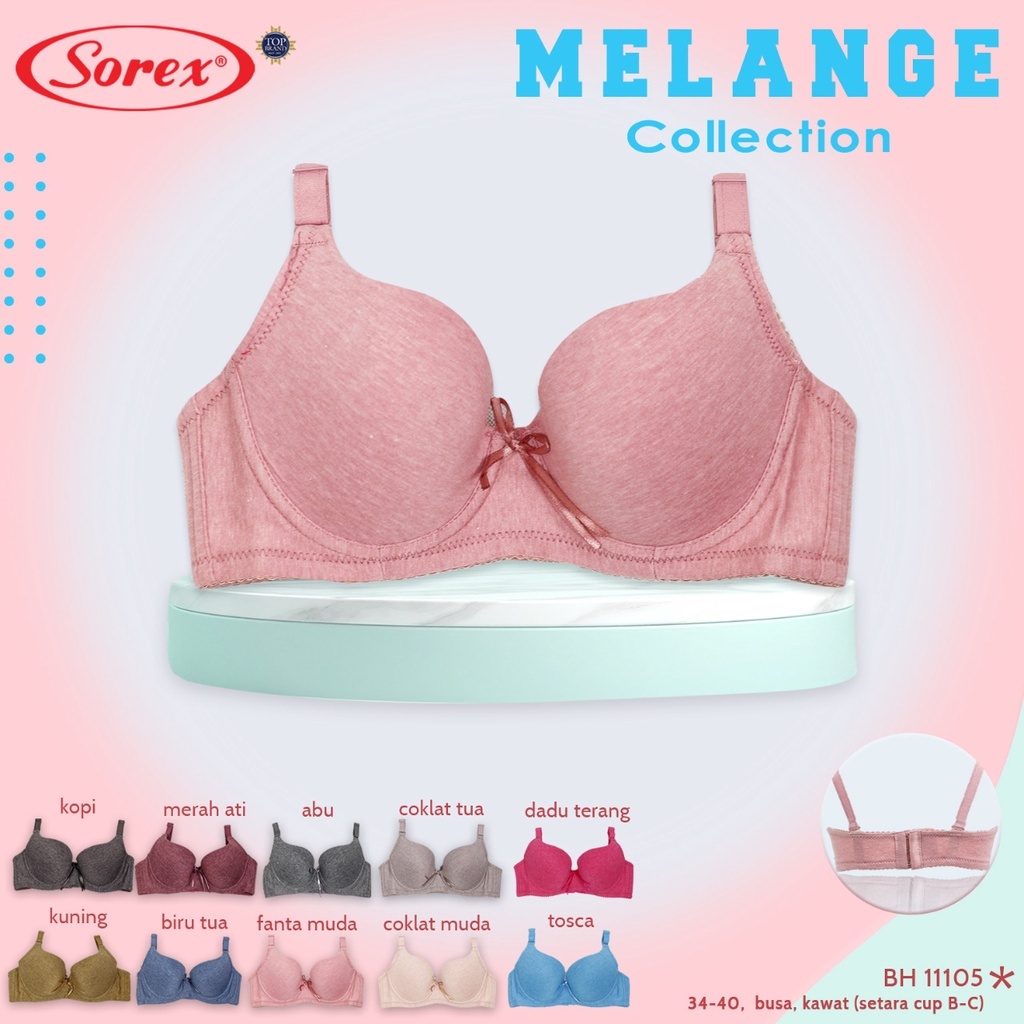 Bra Sorex BH Sorex Busa Tipis Kawat Cup B-C Kait 3 MELANGE 11105 Ukuran 34-40