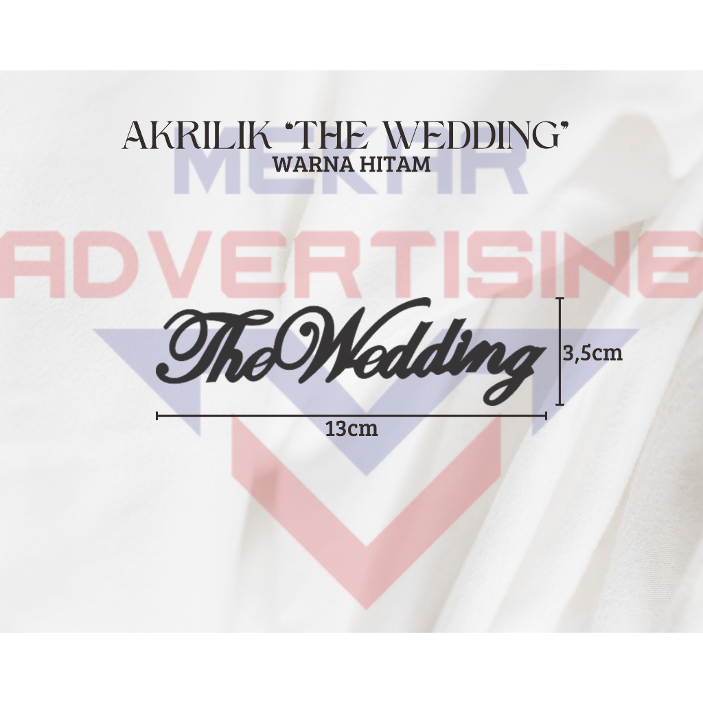 UKIRAN TULISAN THE WEDDING AKRILIK HITAM UKURAN 3,5cm x 13cm