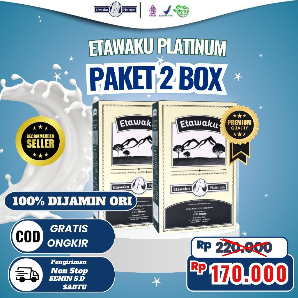 

PAKET 2 BOX ETAWAKU PLATINUM - SUSU KAMBING ETAWA BUBUK ORIGINAL UNTUK MASALAH PERNAFASAN DAN SENDI